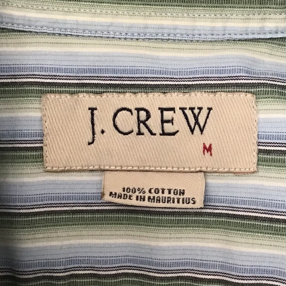 J. Crew Men's Short Sleeve Cotton Shirt Medium Blue Green Stripe - Picture 9 of 10